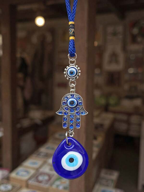 1pc Evil Eye Blue Eye Rhinestone Decor Lucky Charm Keychain Car Pendant