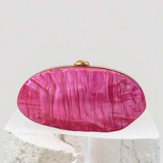 Women Shell Shape Acrylic Clutch Shiny Marble Purse Wedding Prom Party Evening Handbag