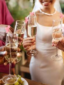 10/100支粉色蝴蝶结牙签，优雅粉色蝴蝶结鸡尾酒签 - 手工天然竹牙签，适合生日派对用品，可用于饮料、开胃菜、烘焙、婚礼甜点、派对、蛋糕和纸杯蛋糕装饰以及派对食品（水果、糖果） - 彩色 - 查看 4