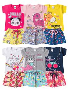 10 Piece Kit For Girls And Young Women Summer Set Sizes S To 16 5 T-Shirts/Blouses + 5 Bermuda Shorts/Shorts Children's Clothing Ready For Delivery - 彩色 - 查看 3