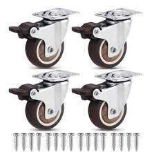 4 件 1 英寸小脚轮带刹车，低调软橡胶万向脚轮，滚动平稳，迷你家具脚轮适用于婴儿床、梳妆台、玩具箱、工具柜、床头柜、梳妆台，承重 90 磅 - 棕色 - 查看 2