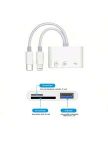三合一 Type C/Lightning SD 读卡器 USB 闪存盘 SD/TF 读卡器适配器 Micro SD 读卡器转换器 兼容 iPad - 白色 - 查看 13