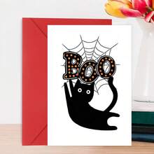 1 Stück Halloween Karte für Katzenliebhaber, süße Katzen Grußkarte, Halloween schwarze Katze Spinnennetz Buh Zuhause Herbst Karte, 5*7 Zoll - mit dickem Umschlag