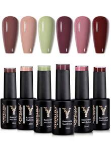 YOKEFELLOW 6 Color 10ML Fall Nude UV Gel Nail Polish Set Semi Permanent Autumn Shades Gel Nails Soak Off UV LED For French Nails And Manicure Salon Gift - 彩色 - 查看 9