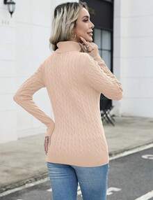 Women's Turtleneck Sweaters Knit Long Sleeve Casual Pullover Fall Tops - Màu be - Xem 3