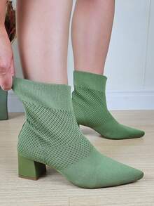Women's Sock Boots With Low Block Heel And Medium Elastic Kinit - màu xanh lá - Xem 1
