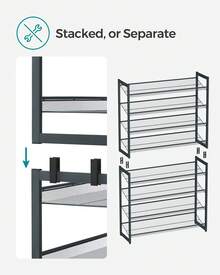 SONGMICS Shoe Rack, 8-Tier Shoe Organizer, Metal Rack For Garage, Set Of 2, 4-Tier Stackable Shelf, With Adjustable Flat Or Angled Shelves, 32-40 Pairs - Grey - View 5