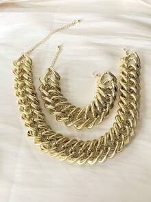 1 件复古朋克风格铁链几何项链，独特的嘻哈粗链颈链，适合女士，可作为派对礼物 - 銀色 - 查看 11