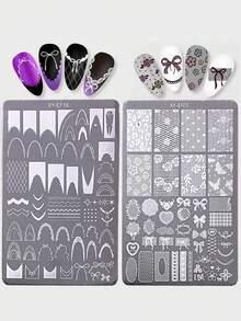 1片美甲印花板，新款INS风限量版，可爱动物、蝴蝶结、爱心、蕾丝、花卉图案美甲印花模板，美甲印花板，美甲印花凝胶指甲油板，法式风格，多功能，清新设计，经典中式印花板，美甲装饰配件，DIY美甲，适用于书籍、文具、桌面、平板电脑、玻璃装饰、日记本，是送给家人和朋友的绝佳礼物，配有透明硅胶印章。