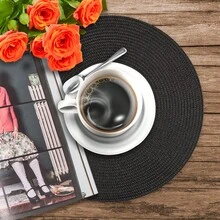 6 Pack Round PP Placemats And Coasters Set - 13.2 Inch Waterproof Non-Slip Table Mats For Dining Decor, Dishwasher Kitchen Tableware - Black - View 4