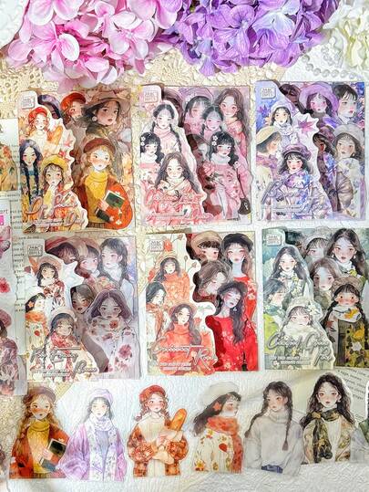 20pcs PET High-Quality Portrait Theme Stickers For Scrapbooking, Soft Wind Manga Series, Suitable For Gifts, Office, Home, Marking, Labels, Classrooms, Entertainment Toys, Student Journals, Creative Retro Decoration DIY Materials