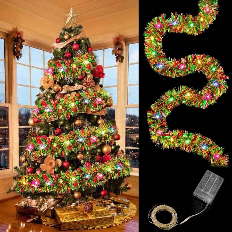 5m Colorful String Lights, Shimmering Christmas Tinsel Garland LED Lights For Christmas Tree, Living Room, Wedding, Party Decorationchristmas Decoration XMAS Decor Christmas Tree Gift Decor Thanksgiving Wedding Home Decor Home Decor Fall Decor Autumn Decor Birthday Decorations For Gifts Party Supplies Indoor Outdoor Garden Holiday Festival Decor Halloween Decor Wall Decor Halloween Ornamentschristmas Decoration XMAS Decor Christmas Tree Gift Decor Thanksgiving Wedding Home Decor Home Decor Fall Decor Autumn Decor Birthday Decorations For Gifts Party Supplies Indoor Outdoor Garden Holiday Festival Decor Halloween Decor Wall Decor Halloween Ornaments