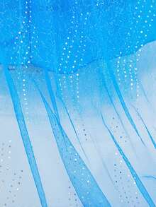 8 peças/Conjunto Vestido Floral de Manga Longa com Tela Azul para Meninas com Acessórios, Fantasia de Brincadeira de Criança, Vestido de Festa de Natal para Meninas - Azul - Visão 9