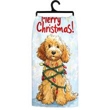 1 set/2 pezzi/100 pezzi Asciugamani da cucina e panni per piatti con motivo di barboncino natalizio con luci, adatti per la decorazione di interni di ristoranti, cucine e bagni, decorazione per feste, regali per festività, come regalo