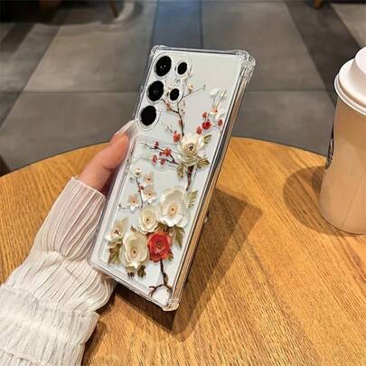 Flower Transparent Card And Photo Insertable Case For Apple  17 Air/16 15 14 13 12pro Max/17 16 15 14Plus 13 12 11pro, With Card Slot And Four-Corner Air Cushion Drop-Proof Soft Case, Suitable For Samsung S21 S22 S23 S24 S25 Ultra/Edge/Plus/FE+ A12 A13 A14 A15 A16 A23 A25 A35 A53 A54 A55 A72 A73
