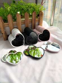 6件迷你心形镜，粉色、白色和黑色可选，简约设计。婚礼礼物镜，玻璃迷你梳妆镜，圣诞派对礼物 - 彩色 - 查看 3