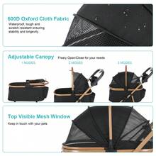 Pet Stroller 3-In-1 With Seat With A One-Hand Foldable Aluminium Frame, One-Click Foldable,Detachable Carrier,Compact Stroller With Adjustable Armrests, Combined Strollers,High Landscape Travel Pushchair - Black - View 8