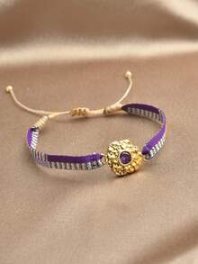 1 件波西米亚风 18K 镀金方晶锆石编织可调节女士手链 - 紫色 - 查看 1