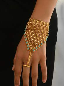 1 Peça Anel-Pulseira Ajustável de Estilo Boêmio Vintage com Borla Geométrica, Adequado para Desempenho, Festa e Reunião Femininas