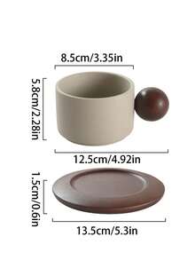 1pc Creative Minimalist Ceramic Coffee Cup & Saucer Set, With Wooden Ball Handle, Office & Casual Mug, Home Breakfast Cup, Latte Art Coffee Cup, Afternoon Tea Cup & Saucer, Practical Drinkware - Multicolor - View 16