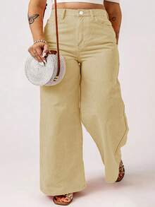 大码女式街头风阔腿裤，适合日常通勤和返校穿着，春夏款 - 駝色 - 查看 4