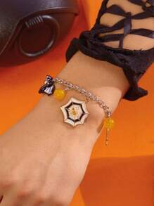 1 Braccialetto a catena con ciondolo a forma di zucca, pipistrello, ragnatela e fantasma, di moda per ragazze, adatto per occasioni festive