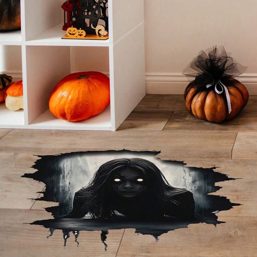 Halloween Wall Decals 2 Sheets Set Spooky Female Ghost PVC Peel And Stick Flat Halloween Wall Stickers - Black - View 1