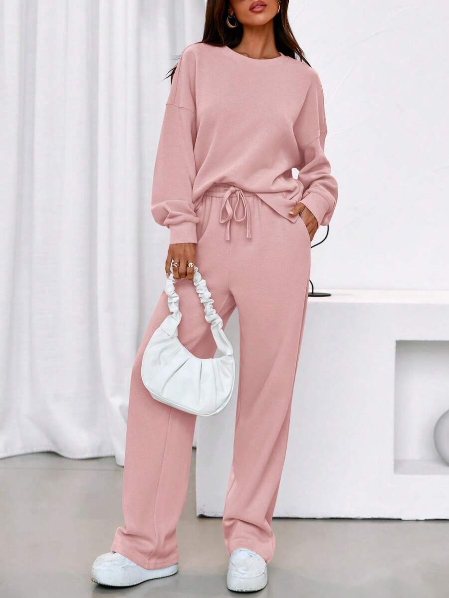 Women's Two-Piece Suit, Sports Suit, Loose Sweatshirt, Sports Pants, Autumn Fashion Casual Matching Suit. - 粉色 - 查看 1