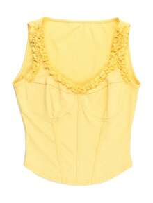 Ruffled Trim U-Neck Bust-Enhancing Tank Top – Waist-Cinching Boned Corset - 黃色 - 查看 5
