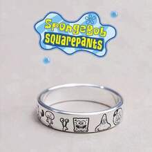 2pcs /Set Cartoon SpongeBob Character Couple Silver Rings - Adjustable, Cartoon Anime Peripherals, Birthday Gifts, Couple Commemorative Gifts, Perfect Decorative Gifts - Multicolor - View 5