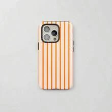 Orange & Cream Vertical Stripes Phone Case, Retro Minimalist Aesthetic,  16 15 14 13 Pro Max MagSafe, S25 S24 S23 - 白色 - 查看 2