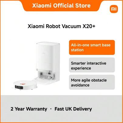 Xiaomi Robot Vacuum X20+ – Smart All-In-One Robot Cleaner With 75W Suction Power, Auto Mop Washing, Dust Emptying & Hot Air Drying, 5200mAh Battery, App Control & 3L Water Tank – Ideal For Pet Owners & Large Homes