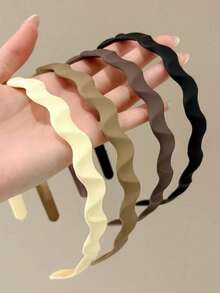 4件装纯色休闲亚克力宽边防滑头带化妆发带简约日常头饰适合所有季节发箍 - 彩色 - 查看 7