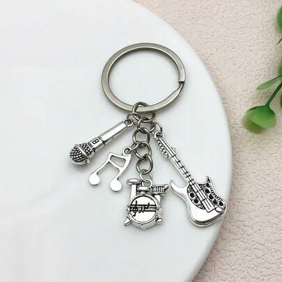 1 móc khóa hợp kim kẽm hình đàn guitar nhạc hip-hop cổ điển màu bạc mới thời trang, micro nốt nhạc trống, mặt dây chuyền sáng tạo dành cho ban nhạc đường phố, đồ trang trí hàng ngày dành cho cả nam và nữ cho tiệc tùng, lễ hội âm nhạc, giáng sinh