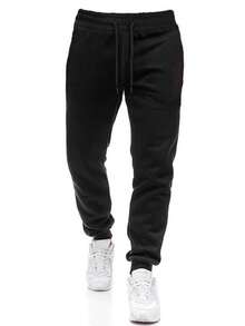 Conjunto de Moletom Casual com Calça e Blusão de Forro Polar com Contraste de Cores para Homens, Outono/Inverno - Preto - Visão 4