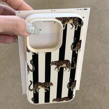 Striped 1pc TPU Material Elegant Black & White Striped Cheetah Pattern Phone Case Compatible With Iphone/Compatible With Samsung/ Phones - White - View 4