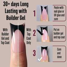 Black French Tip Duck Feet Nail Tips Full Cover For Press On Acrylic With Moon Curve, BERRY PINK Extra Thick Medim Long, Flare Wide Soft Gel Fake False Nail Extension X 15 Sizes 150 Pcs - Duck Nails Black French Tips Berry Pink Moon Curve - 查看 3