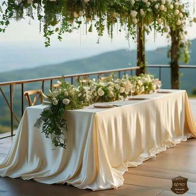 2 件缎面桌布 58*120 英寸米色矩形光滑简约桌布，适用于婚礼、派对、宴会、餐厅、户外、露台、自助餐、日常装饰