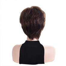 Synthetic Short Pixie Cut Straight Brown Wig With Side Bangs For Women Daily Party Cosplay Fake Hair Heat Resistant