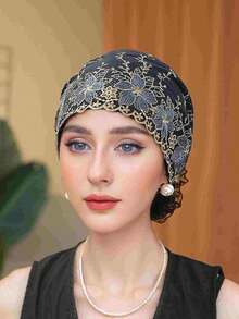 1pc Women Embroidered Lace Floral Breathable Hair Cover Elegant Stretchy Casual Cute Bohemian Style Hat, Suitable For Daily Life Hair Sleep Cap - Multicolor - View 18