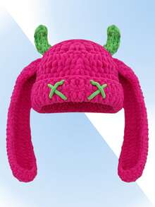 1pc Handmade Crochet Funny Devil Beanie Hat, Unique Street Style Warm Knit Cap For Women & Men, Couples Winter Women