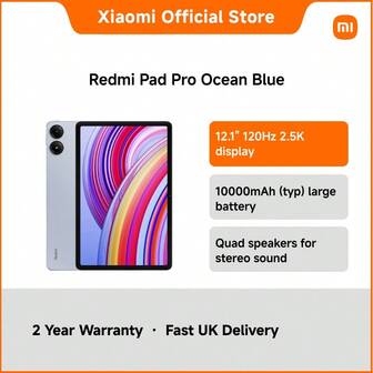 Redmi Pad Pro – 12.1" 2.5K LCD Tablet With Snapdragon 7s Gen 2, 6GB/8GB RAM + 128GB/256GB Storage, 120Hz Display, 10000mAh Battery, 33W Fast Charging, Dolby Vision, Wi-Fi 6 – Ideal For Study, Streaming & Light Gaming
