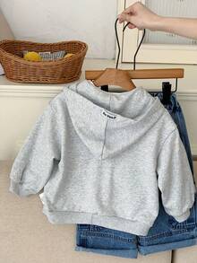 2-5Y Kids Hooded Printed Sweatshirt Jacket, Autumn - Grey - View 2