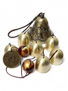 1pc Lucky Wind Chime, Feng Shui Copper Alloy Dragon Shaped Wind Chime With 6 Bells, Suitable For Hanging In Home Garden, Meaning Good Luck Blessing, Yard Art Decor - Gold - View 1