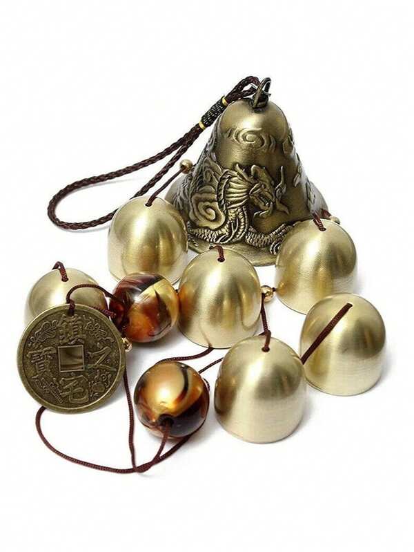 1 Stück Glücks-Windspiel Feng Shui Kupferlegierung Drachen Windspiel mit 6 Glocken, hängendes Windspiel für Zuhause und Garten für Glück und Segen, Garten Deko