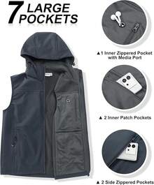 ,Men's Lightweight Softshell Vest Hooded Outerwear Zip Up Fleece Lined Windproof Sleeveless Running