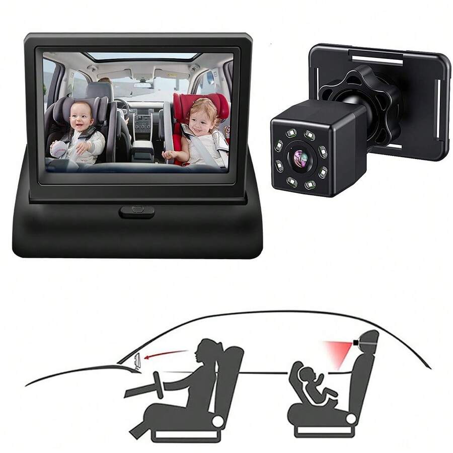Monitor de bebé para coche con cámara de visión nocturna HD - 4.3 plegable + 8 correas ligeras (480P) - Ver 1