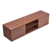 Floating TV Stand, 60" Wall Mount Entertainment Center With Adjustable Shelf & Sliding Doors, 2 Tiers Floating TV Shelf With Storage Cabinet For DVD Player, Cable Box, Game Console, Walnut - Coffee Brown - View 8
