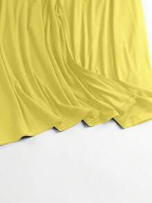 EARO 加大码女式休闲纯色双口袋长款轻薄前开襟夹克，舒适日常穿着，透气，修身剪裁，春秋季 - 黃色 - 查看 5