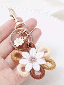1 pieza Llavero de flor de margarita hecho a mano a ganchillo, accesorio de bolso/coche de estilo bohemio lindo - Multicolor - Ver 6